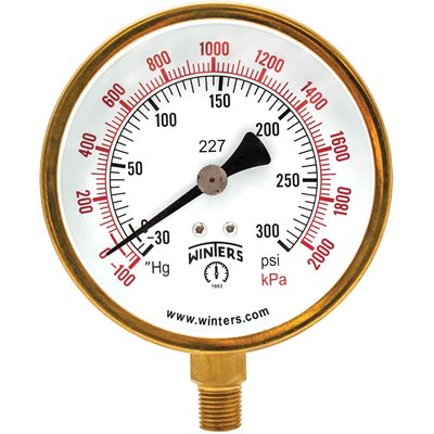 100 SERIES GAUGE STEEL 3.5'' 30''-0-300 PSI / KPA 1 / 4'' NPT LM BR SOCKET