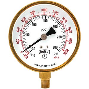 100 SERIES GAUGE STEEL 3.5'' 30''-0-300 PSI / KPA 1 / 4'' NPT LM BR SOCKET