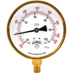 100 SERIES GAUGE STEEL 3.5'' 30''-0-100 PSI / KPA 1 / 4'' NPT LM BR SOCKET