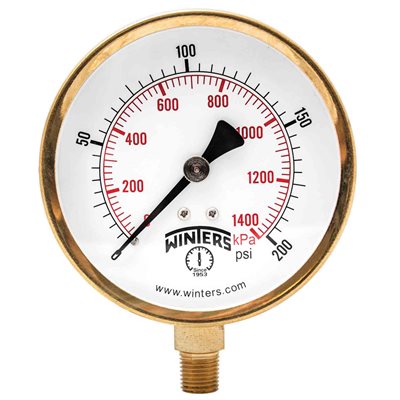 100 SERIES GAUGE STEEL 3.5'' 0-200 PSI / KPA 1 / 4'' NPT LM BR SOCKET