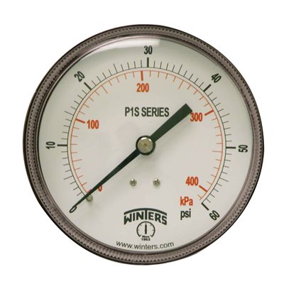 P1S,3.5" DIAL,ST / BR, 1 / 4" NPT BCK, 0-60 PSI / KPA