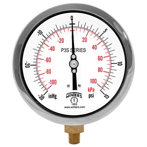 300 SERIES GAUGE ALUM 4.5'' 30''-0-15 PSI / KPA 1 / 4'' NPT LM BR SOCKET
