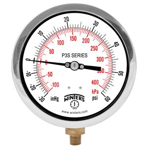 300 SERIES GAUGE ALUM 4.5'' 30''-0-60 PSI / KPA 1 / 4'' NPT LM BR SOCKET