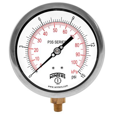 300 SERIES GAUGE ALUM 4.5'' 0-15 PSI / KPA 1 / 4'' NPT LM BR SOCKET