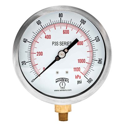 300 SERIES GAUGE ALUM 4.5'' 0-160 PSI / KPA 1 / 4'' NPT LM BR SOCKET