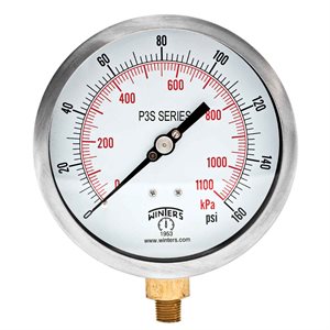 300 SERIES GAUGE ALUM 4.5'' 0-160 PSI / KPA 1 / 4'' NPT LM BR SOCKET