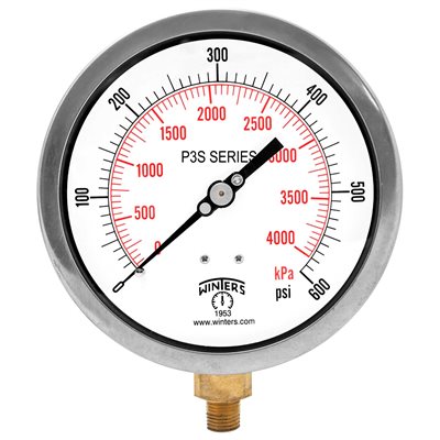 300 SERIES GAUGE ALUM 4.5'' 0-600 PSI / KPA 1 / 4'' NPT LM BR SOCKET
