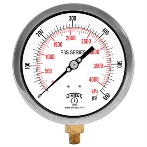 300 SERIES GAUGE ALUM 4.5'' 0-600 PSI / KPA 1 / 4'' NPT LM BR SOCKET