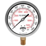 300 SERIES GAUGE ALUM  4.5'' 0-10000 PSI / KPA 1 / 2'' NPT LM BR SOCKET