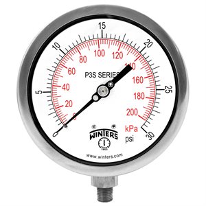 300 SERIES GAUGE ALUM 4.5'' 0-30 PSI / KPA 1 / 4'' NPT LM 316LSS SOCKET