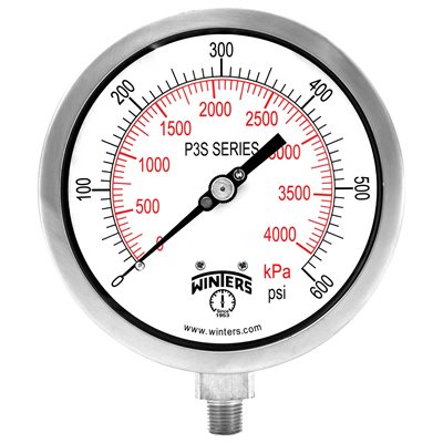 300 SERIES GAUGE ALUM 4.5'' 0-600 PSI / KPA 1 / 4'' NPT LM 316LSS SOCKET