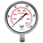 300 SERIES GAUGE ALUM  4.5'' 0-10000 PSI / KPA 1 / 2'' NPT LM 316LSS SOCKET