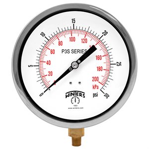 300 SERIES GAUGE ALUM 6'' 0-30 PSI / KPA 1 / 4'' NPT LM BR SOCKET