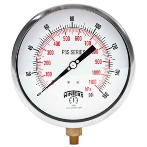 300 SERIES GAUGE ALUM 6'' 0-160 PSI / KPA 1 / 4'' NPT LM BR SOCKET