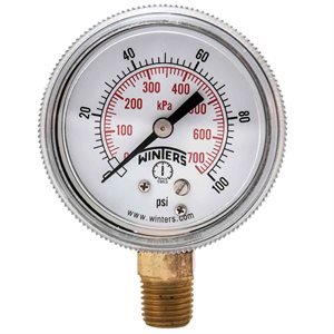 90 SERIES GAUGE STEEL 2'' 0-100 PSI / KPA 1 / 4'' NPT LM BR SOCKET