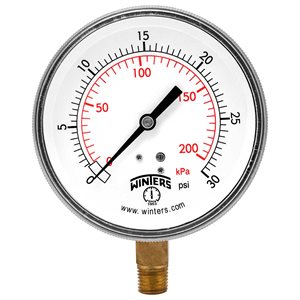 90 SERIES GAUGE STEEL 3.5'' 0-30 PSI / KPA 1 / 4'' NPT LM BR SOCKET