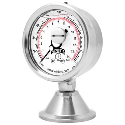 PAG SANITARY GAUGE 304SS 2.5'' 0-160 PSI / BAR 2'' TRI-C CBM 316LSS SOCKET