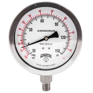 AMMONIA GAUGE 304SS 4'' 30''-0-150 PSI / F 1 / 4'' NPT LBM 316LSS SOCKET