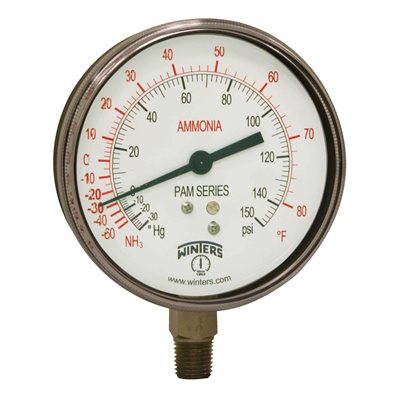AMMONIA GAUGE STEEL 4'' 30''-0-150 PSI 1 / 4'' NPT LM STEEL