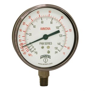 AMMONIA GAUGE STEEL 4'' 30''-0-150 PSI 1 / 4'' NPT LM STEEL