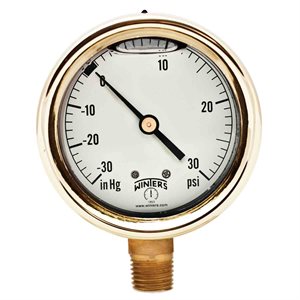 FORGED BRASS CASE GAUGE BRASS 2.5'' 30''-0-30 PSI 1 / 4'' NPT LM BR SOCKET