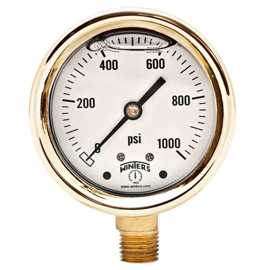 BRASS CASE GAUGE BRASS 2.5'' 01000 PSI 1 / 4'' NPT LM BR SOCKET