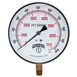 CONTR GAUGE 4.5" 0-1000 PSI / KPA 1 / 4" BTM