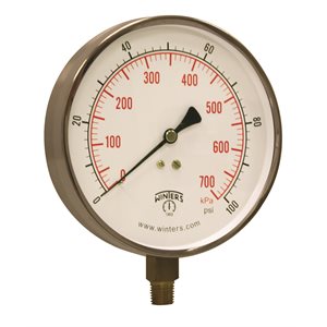 CONTR GAUGE 4.5'' 0-100 PSI / KPA 1 / 4'' BTM