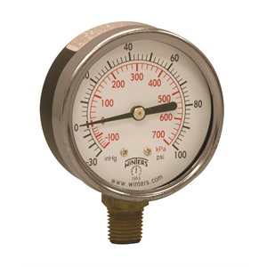 ECONOMY 2.5" 30"-0-100 PSI / KPA 1 / 4" BTM