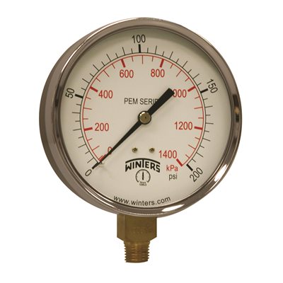 ECONOMY 4'' 0-200 PSI / KPA 1 / 4'' NPT BOTTOM