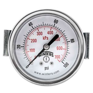 2.5" DIAL, U-CLAMP 1 / 4 BCK 0-100 PSI / KPA