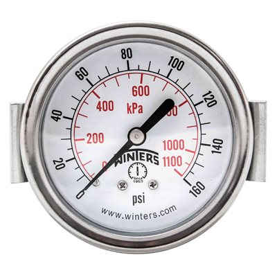 2.5" DIAL, U-CLAMP 1 / 4 BCK 0-160 PSI / KPA