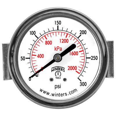 2.5" DIAL, U-CLAMP 1 / 4 BCK 0-300 PSI / KPA