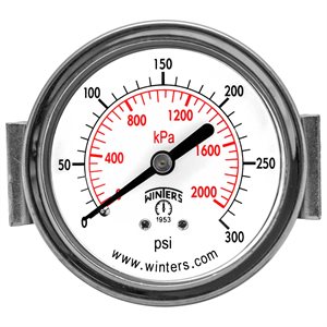 2.5" DIAL, U-CLAMP 1 / 4 BCK 0-300 PSI / KPA