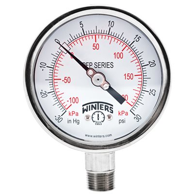 LF / SS 4'' 30'' / 0 / 30 PSI / KPA 1 / 2'' NPT BTM