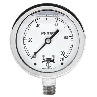 SS 2.5'' 0-100 PSI 1 / 4'' NPT BOTTOM