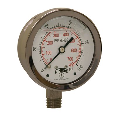 LF / SS 2.5'' 0-100 PSI / KPA 1 / 4'' NPT BOTTOM