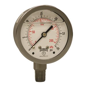 LF / SS 2.5" 0-30 PSI / KPA 1 / 4" NPT BOTTOM