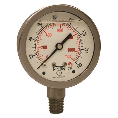 LF / SS 2.5" 0-160 PSI / KPA 1 / 4" NPT BOTTOM
