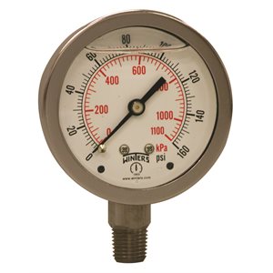 LF / SS 2.5" 0-160 PSI / KPA 1 / 4" NPT BOTTOM