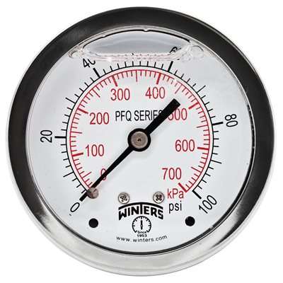 2.5'' DIAL, 0 / 100 PSI / KPA, 1 / 4'' BACK CONNECTION