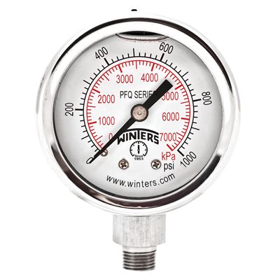 2'' x 1 / 8'' NPT BTM SS, 0-1,000 PSI / KPA, GLYCERIN FILLED
