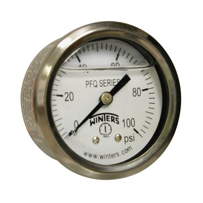 2'' x 1 / 8'' NPT BCK SS, 0-100 PSI, GLYCERIN FILLED