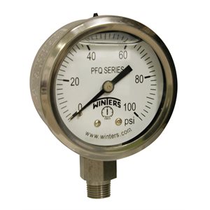 2'' x 1 / 8'' NPT BTM SS, 0-100 PSI, GLYCERIN FILLED