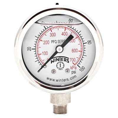 2'' x 1 / 8'' NPT BTM SS, 0-100 PSI / KPA, GLYCERIN FILLED
