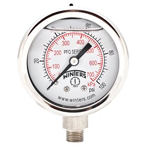 2'' x 1 / 8'' NPT BTM SS, 0-100 PSI / KPA, GLYCERIN FILLED