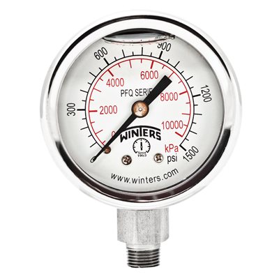 2'' x 1 / 8'' NPT BTM SS, 0-1,500 PSI / KPA, GLYCERIN FILLED