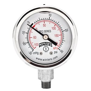 2'' x 1 / 8'' NPT BTM SS, 30”-0-30 PSI / KPA, GLYCERIN FILLED