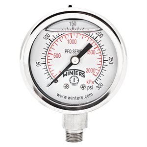 2'' x 1 / 8'' NPT BTM SS, 0-300 PSI / KPA, GLYCERIN FILLED