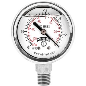 2'' x 1 / 4'' NPT BTM SS, 30” HG VACUUM / KPA, GLYCERIN FILLED